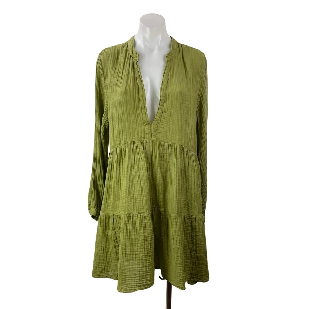 NEW by Anthropologie Kallie Sage Green Long Sleeves Tiered Flowy Tunic Dress L